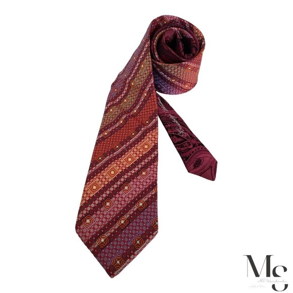 ROBERT GRAHAM XL Orange & Purple Striped Silk Tie Made In USA W: 3.25